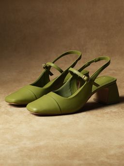 Theater - Women Twiggy Bride Green Mary Jane Slingback Block Heels