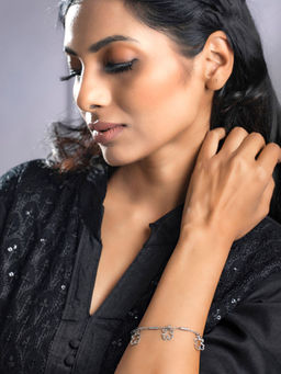 Priyaasi - American Diamond Silver-Plated Link Bracelet