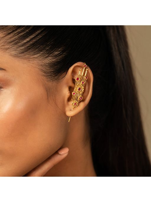 Shaya by CaratLane 925 Silver Shaya by CaratLane Echinocereus Bloom Ear Pins in Gold Plated
