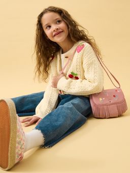 Accessorize London - Girls Floral Embroidered Fringe Sling Sling Bag