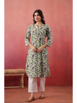 SAVI - Green Printed Three Fourth Sleeves Kurta