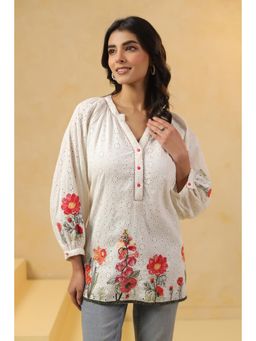 SAVI - White Embroidered Full Sleeves Top