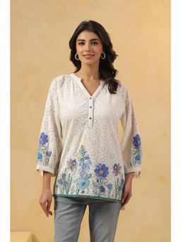 SAVI - White Embroidered Full Sleeves Top