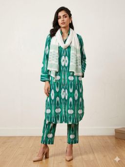 MAAND - Teal Printed Full Sleeves Kurta Pant & Dupatta