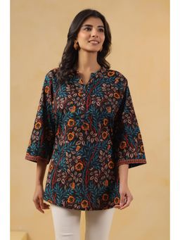 SAVI - Black Floral Three Fourth Sleeves Tunic