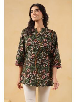 SAVI - Green Floral Three Fourth Sleeves Tunic