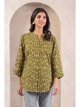 SAVI - Green Printed Three Fourth Sleeves Tunic