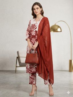 MAAND - White Printed Three Fourth Sleeves Kurta Pant & Dupatta