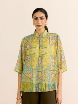 Aarke Ritu Kumar - Multi-Color Floral Three Fourth Sleeves Shirt & Camisole