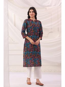 SAVI - Multi-Color Floral Three Fourth Sleeves Kurta