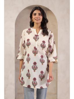 SAVI - Off White Floral Three Fourth Sleeves Tunic