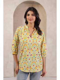 SAVI - Yellow Printed Three Fourth Sleeves Tunic