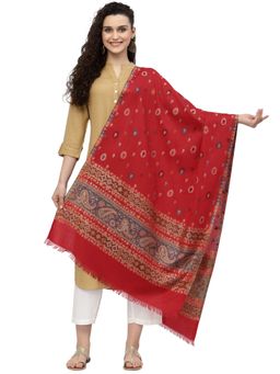Anekaant - Booti Red & Multi Paisley Woven Design Polywool Stole