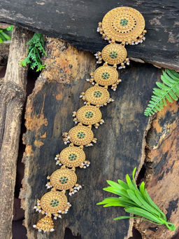 GRIIHAM - Gold Plated Green Stone Studded Peacock Hair Pin