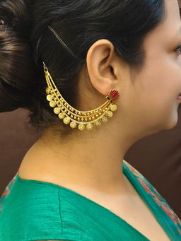 GRIIHAM - Gold Plated Coin Three Line Ear Chain