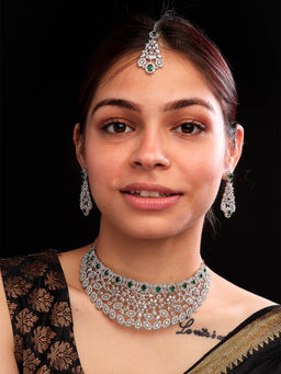 STILEADDA - Silver Plated Green Cubic Zirconia Bridal Jewellery Set