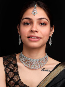 STILEADDA - Silver Plated Turquoise Cubic Zirconia Bridal Jewellery Set