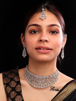 STILEADDA - Silver Plated Pink Cubic Zirconia Bridal Jewellery Set