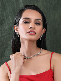 STILEADDA - White Silver Plated Ad Bela Jewellery Set