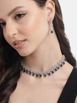 STILEADDA - Silver Plated Blue Square Ad Jewellery Set