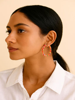 JEWELZ - Multicolor Beaded Hoop Earrings