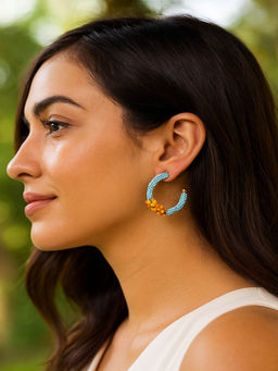 JEWELZ - Mint Blue and Yellow Beaded Hoop Earrings