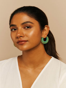 JEWELZ - Handmade Green Beaded Hoop Earrings