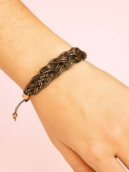 JEWELZ - Handmade Braided Metallic Gold Beaded Bracelet