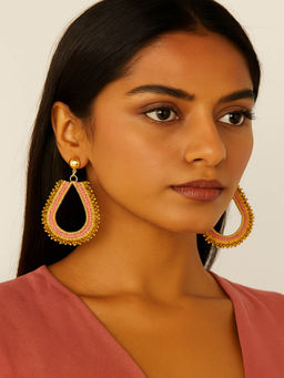 JEWELZ - Graceful Pink and Gold Beaded Teardrop Earrings