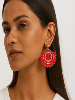 JEWELZ - Handmade Red and White Beaded Drop Earrings