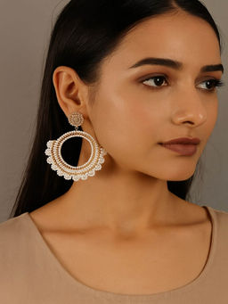 JEWELZ - Handmade White and Gold Beaded Drop Earrings