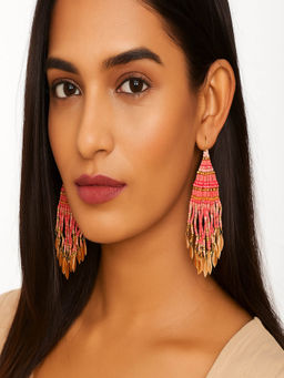 JEWELZ - Handmade Multi-Color Beaded Tassel with Golden Charms Earrings