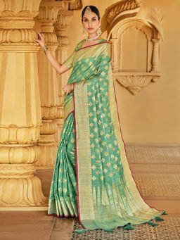 Odette - Green Colour Silk Saree with Unstitched Blouse