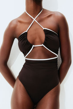 H&M - Women Brown Padded-Cup Cut-Out Swimsuit