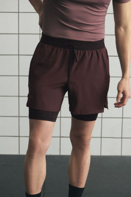 H&M - Men Red Double-Layered Sports Shorts With DryMove