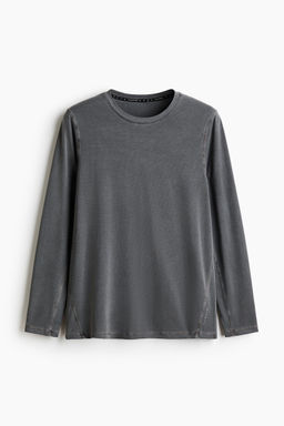 H&M - Men Grey Regular Fit Long-Sleeve Sports Top With DryMove