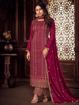 Stylee LIFESTYLE - Wine Pure Silk Sequined Dress Material (Set of 3)