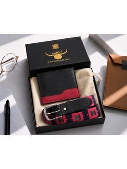 Celtic - Premium Black & Red Leather Belt & Wallet Combo Gift Set