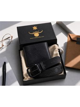 Celtic - Premium Black Textured Leather Belt & Wallet Combo Gift Set