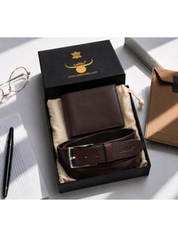 Celtic - Premium Dark Brown Leather Belt & Wallet Combo Gift Set