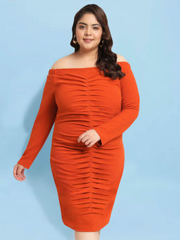 Martini - Rust Orange Plus Size Off Curve Shoulder Dress