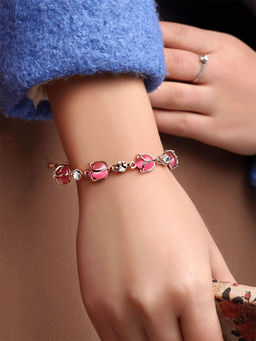 Yellow Chimes - Women Pink and Rose Gold-Plated Opal Link Bracelet