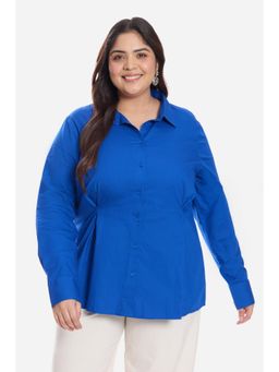 Virgio - Blue Cotton Waist Button Full Sleeve Plus Size Shirt