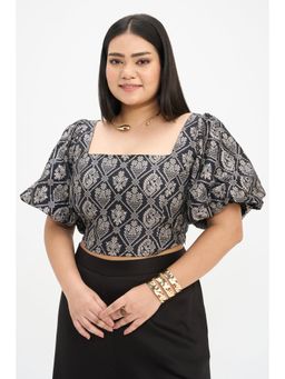 Virgio - Printed Viscose Broacade Jacquard Plus Size Crop Top