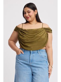 Virgio - Olive Viscose Draped Crop Plus Size Top
