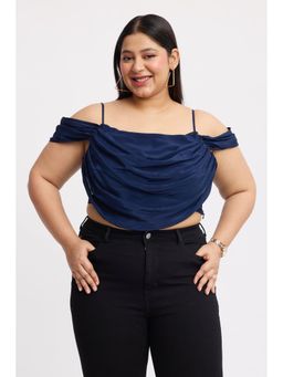 Virgio - Navy Draped Plus Size Crop Top