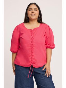 Virgio - Pink Solid Cotton Corset Inspired Plus Size Top