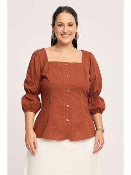 Virgio - Rust Cotton Square Neck Plus Size Top