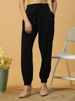 Oxolloxo - Women Solid Black Elasticated Waist Joggers
