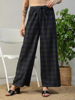 Oxolloxo - Women Slub Checked Elasticated Waist Trousers
